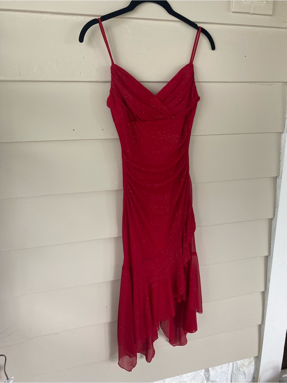 City Triangles Red Asymmetrical Sparkle Slip Dress
